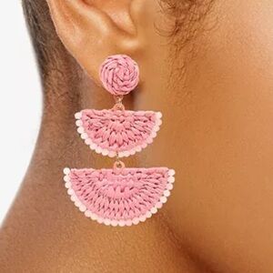 ON 34th Gold-Tone Stone Bead & Pink Woven Raffia Drop Earrings, Made for Macy’s